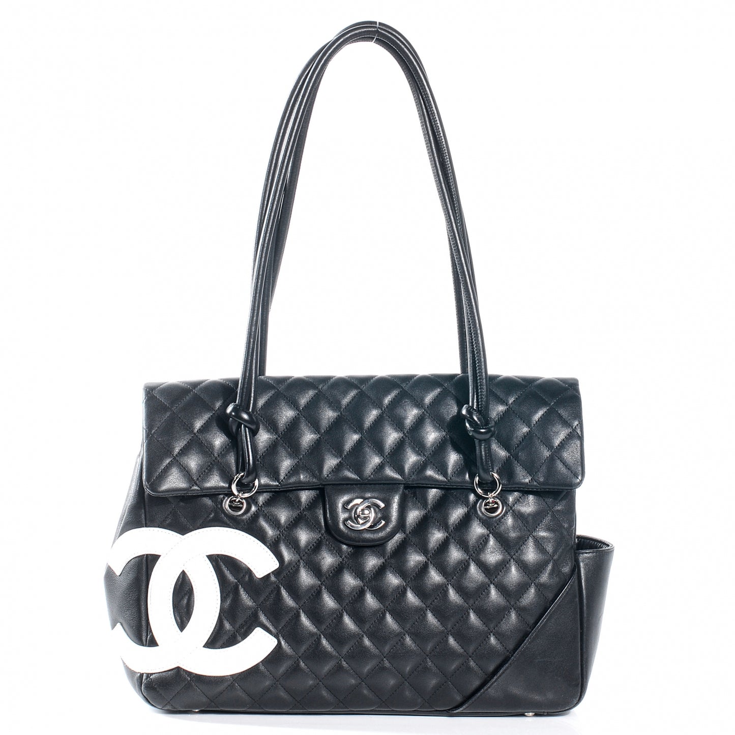 Calfskin Quilted Large Cambon Flap Black White