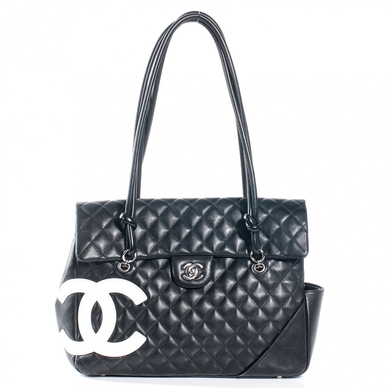 Chanel Calfskin Quilted Large Cambon Flap Black White 1 of 13
