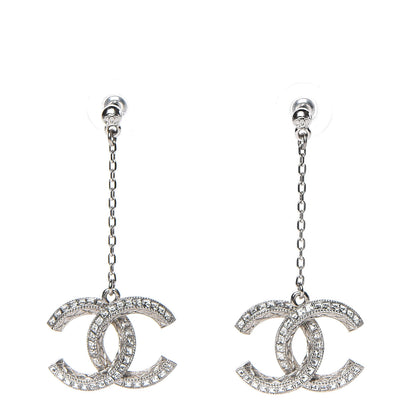 Chanel Baguette Crystal CC Drop Earrings Silver 1 of 5