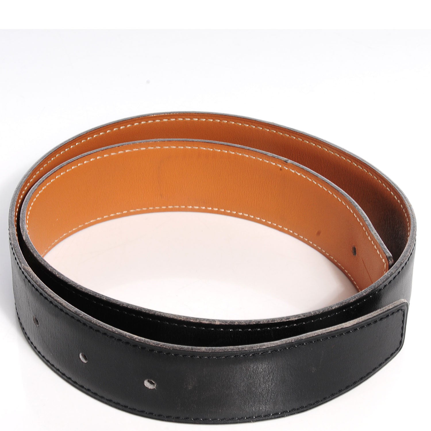 Hermes Box Vache Reversible 32mm Belt Strap 65 Noir Natural 2 of 4