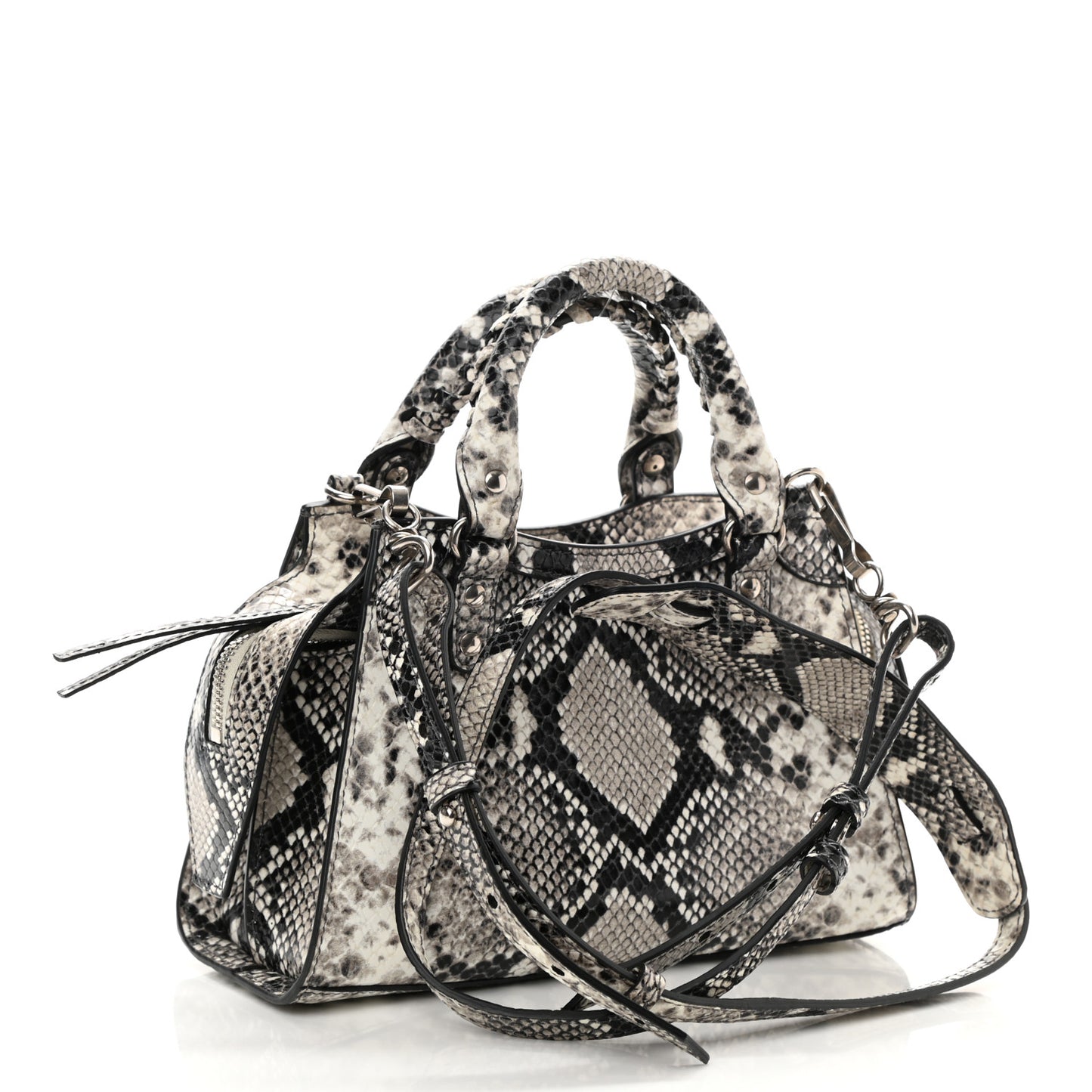 Grained Calfskin Snake Effect Neo Classic Silver Hardware Mini City Black White