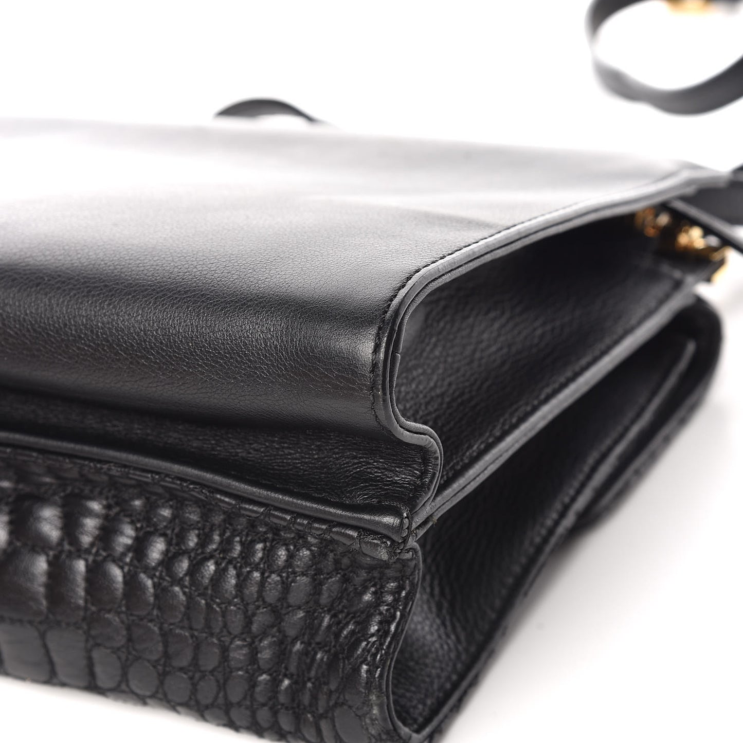 Nappa Calfskin Crocodile Trapuntata Demi Jour Shoulder Bag Black