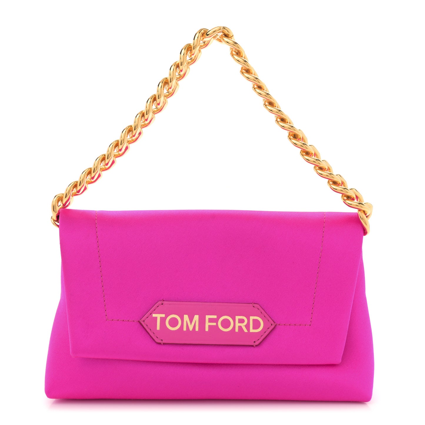Satin Mini Label Chain Shoulder Bag Hot Pink
