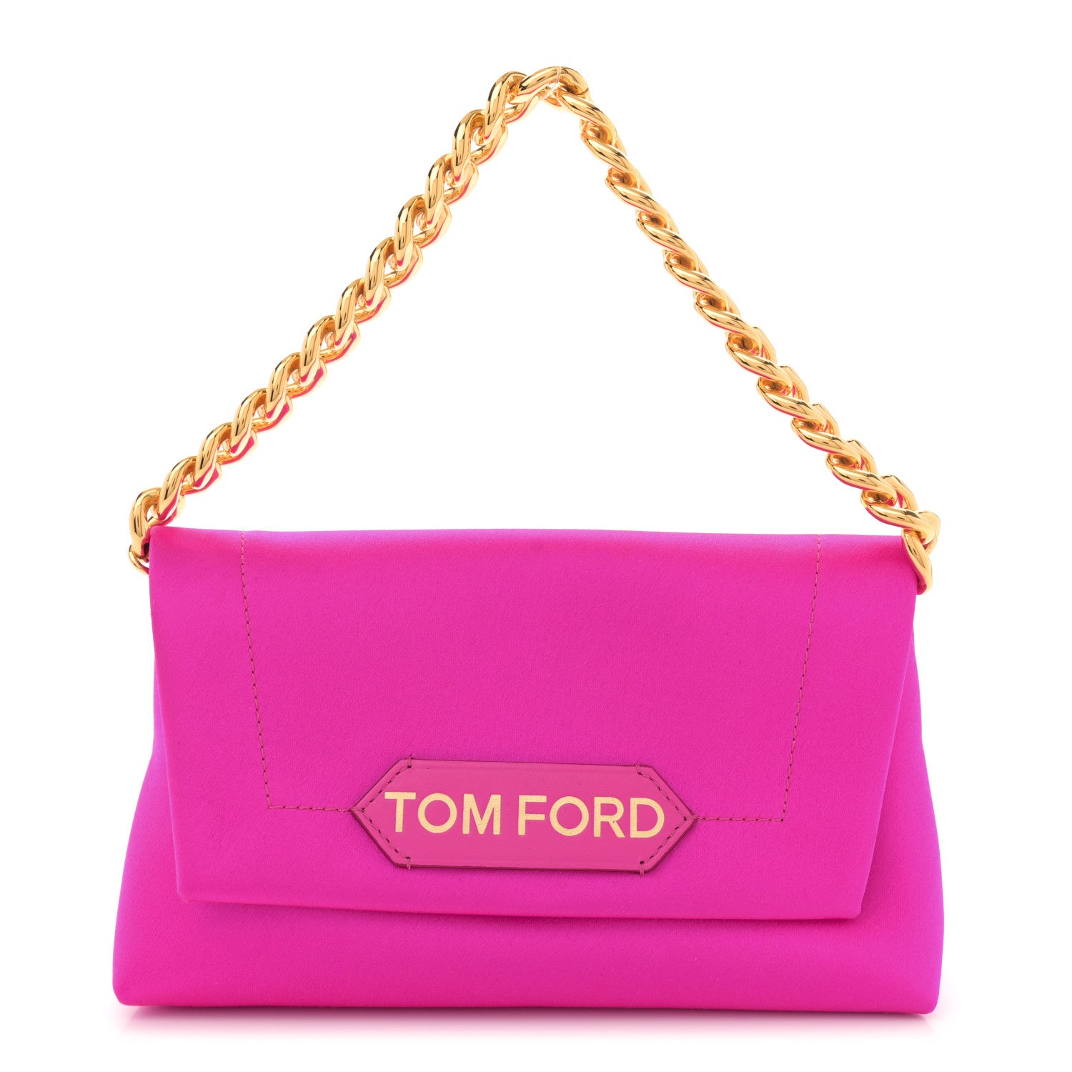 Tom Ford Satin Mini Label Chain Shoulder Bag Hot Pink 1 of 10