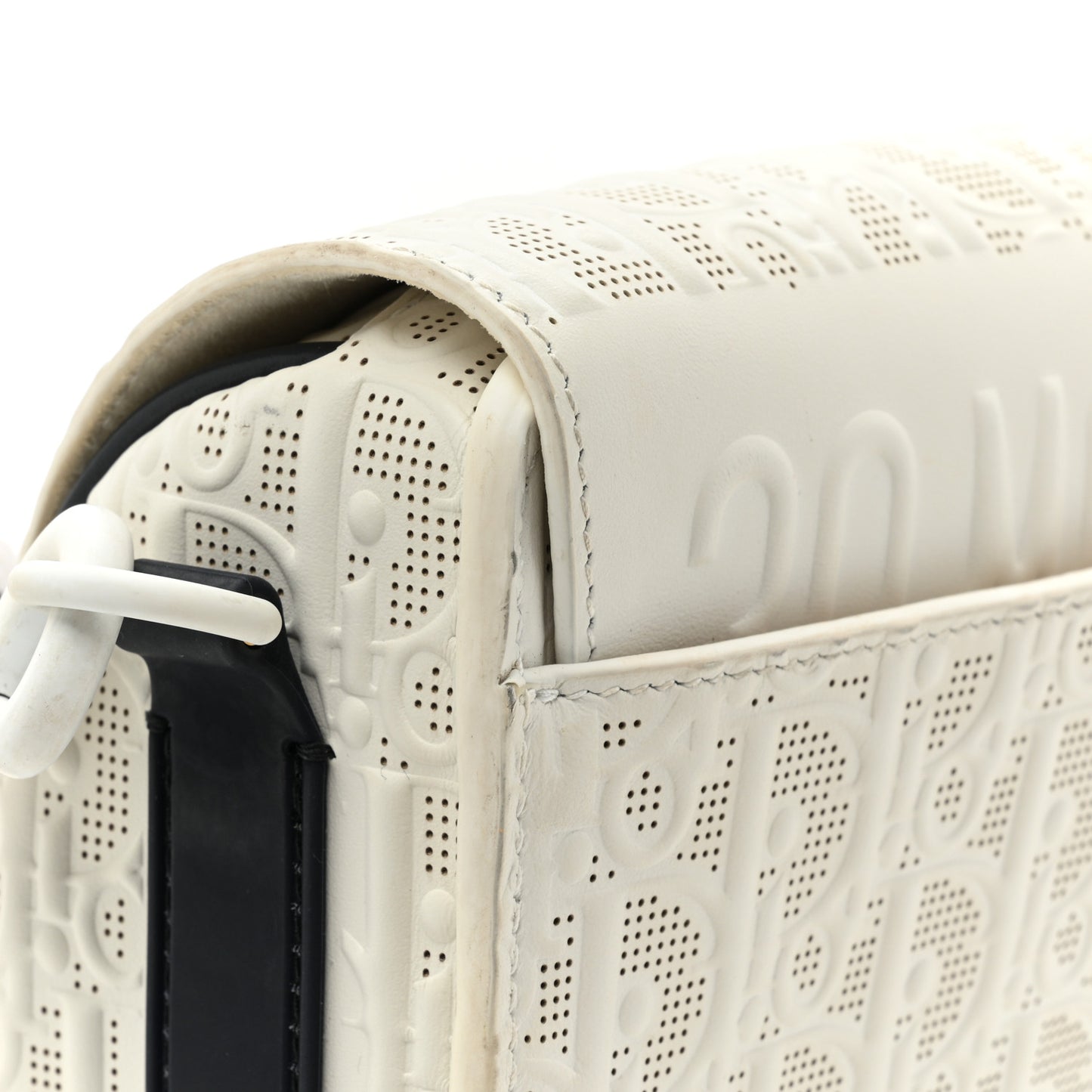 Calfskin Perforated Oblique Medium Bobby Flap White Blue