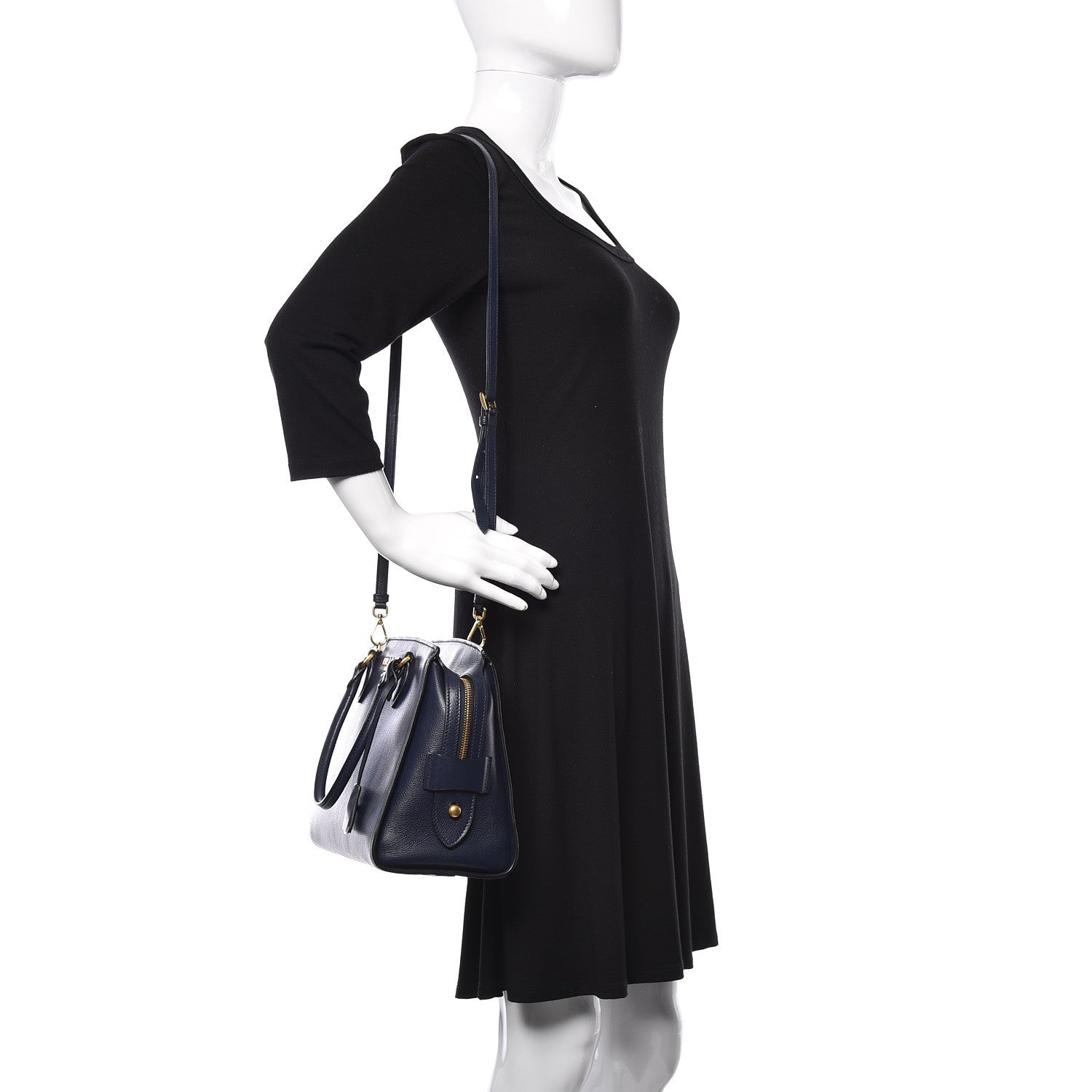 Prada Vitello Daino Shoulder Bag Baltico 3 of 12