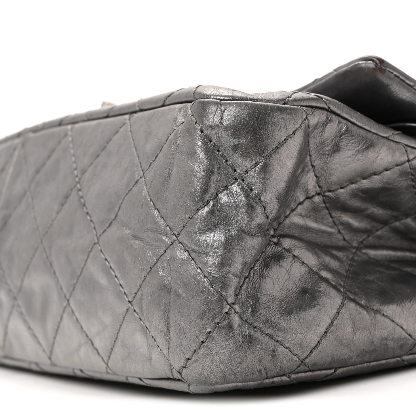 Metallic Aged Calfskin Quilted 2.55 Reissue 227 Flap Dark Silver