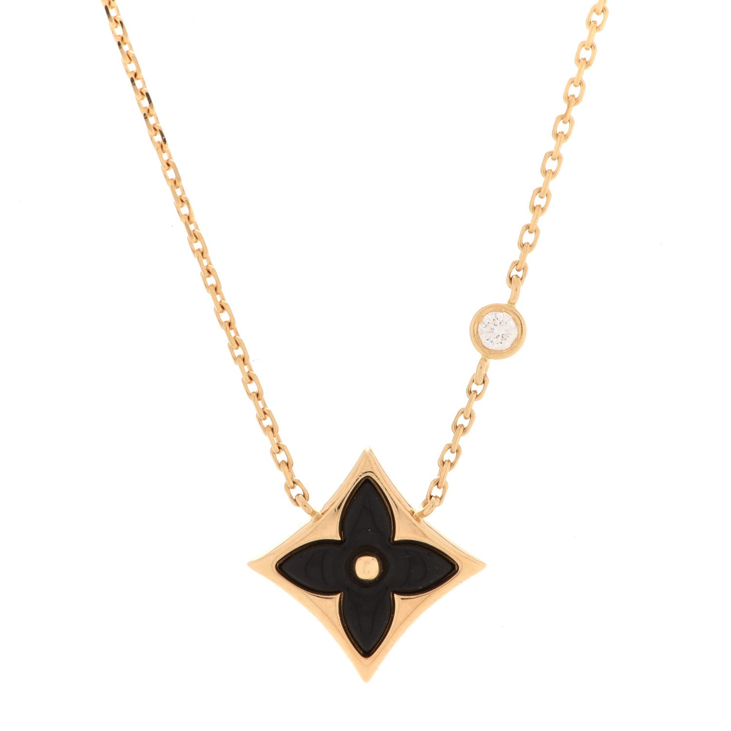 Louis Vuitton 18K Yellow Gold Diamond Black Onyx Color Blossom BB Star Pendant Necklace 4 of 7