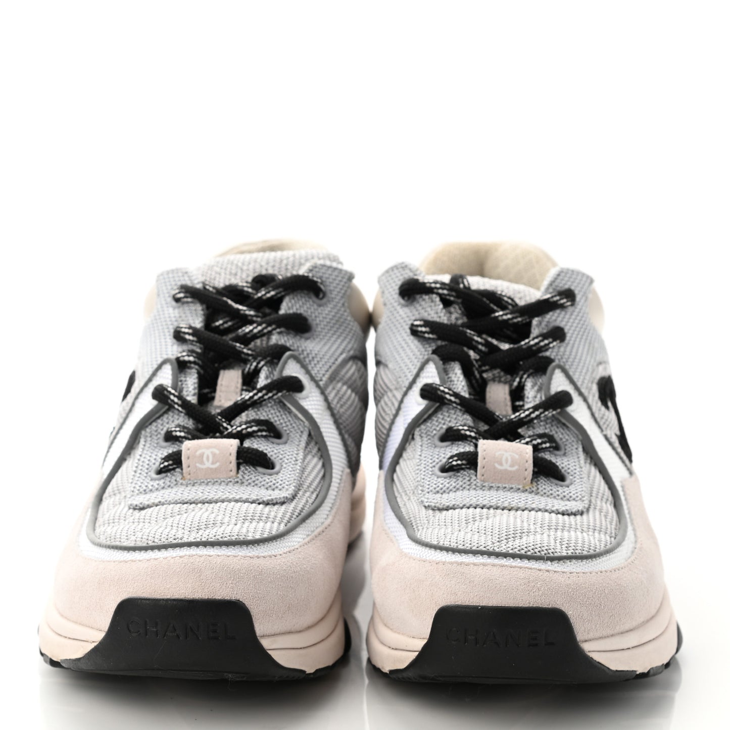 Nylon Calfskin Suede Womens CC Sneakers 37 Grey White Pink