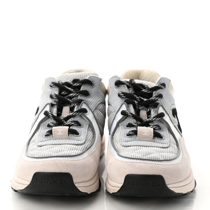 Chanel Nylon Calfskin Suede Womens CC Sneakers 37 Grey White Pink 2 of 11