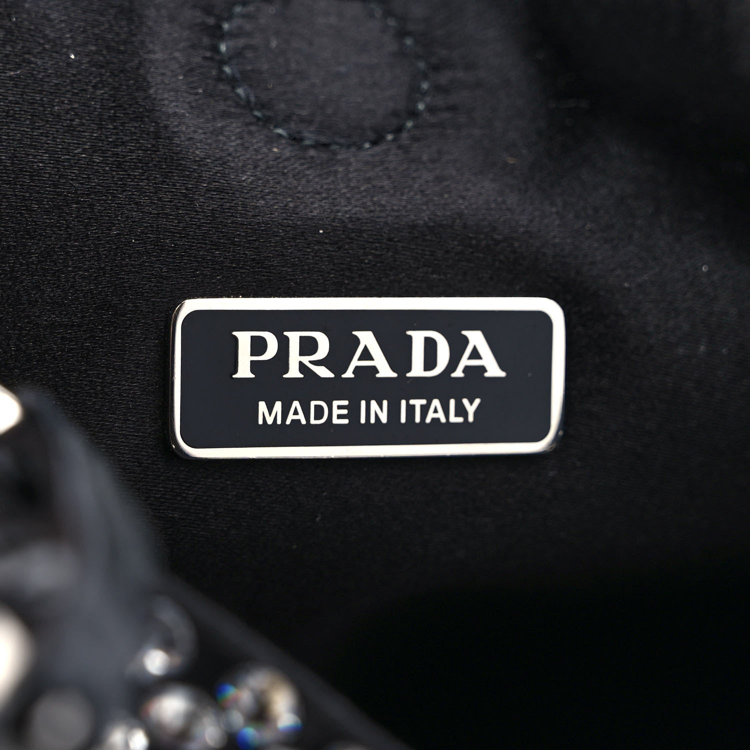 Prada Satin Crystal Metal Triangle Logo Chain Crossbody Handbag Cristal 6 of 9