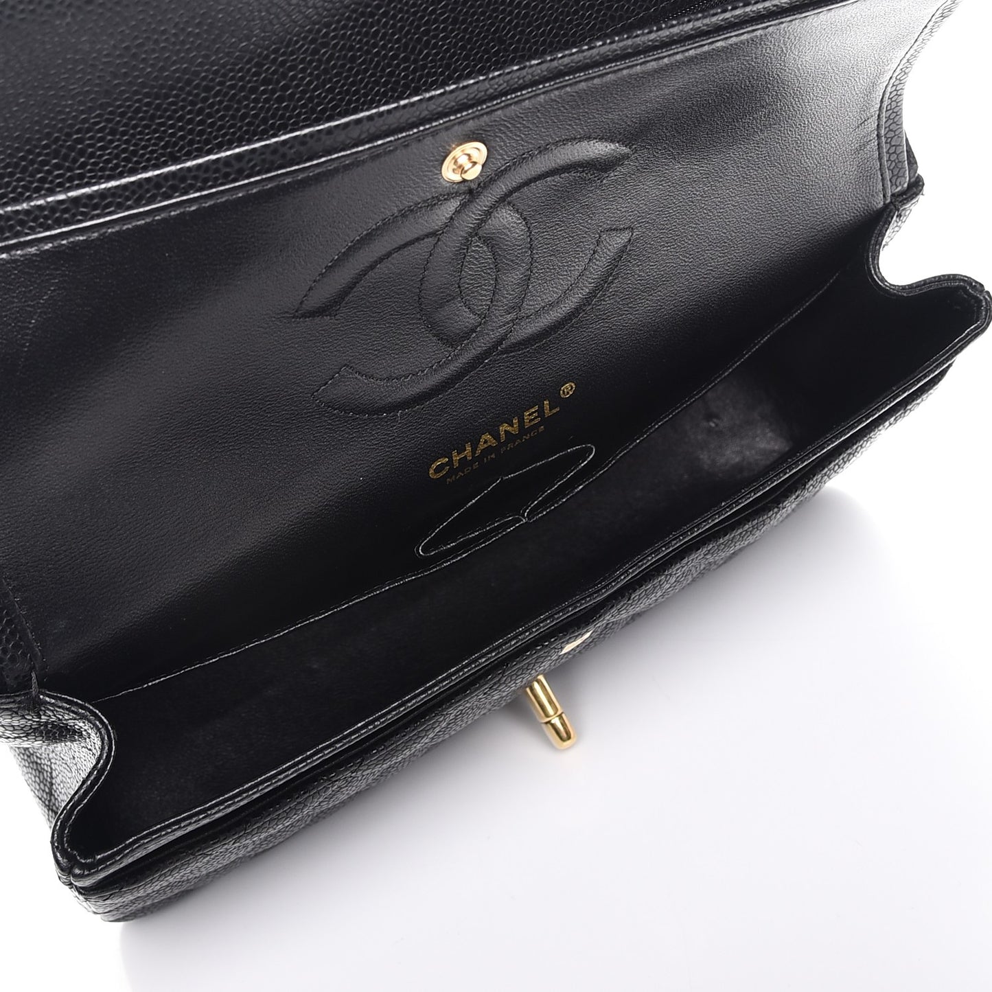 Caviar Quilted Medium Double Flap Black