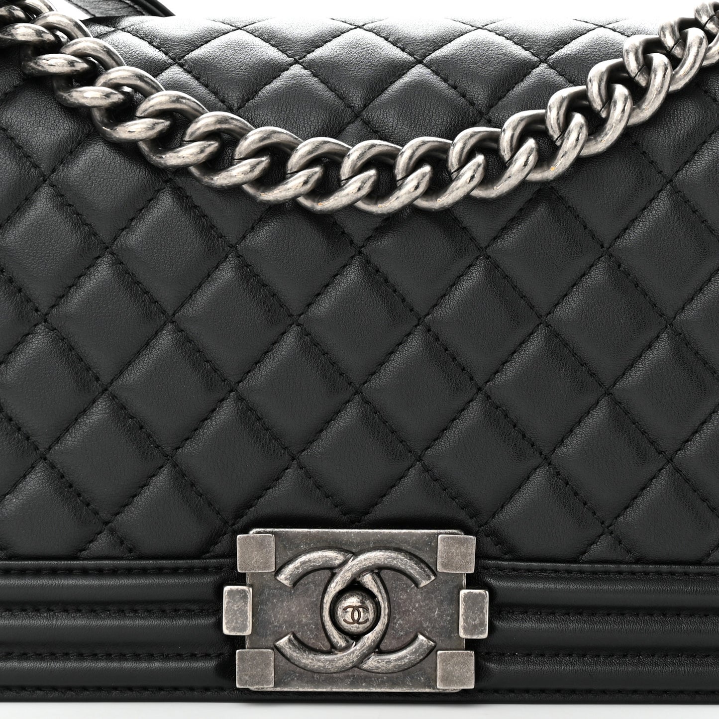 Lambskin Quilted Medium Boy Flap Black