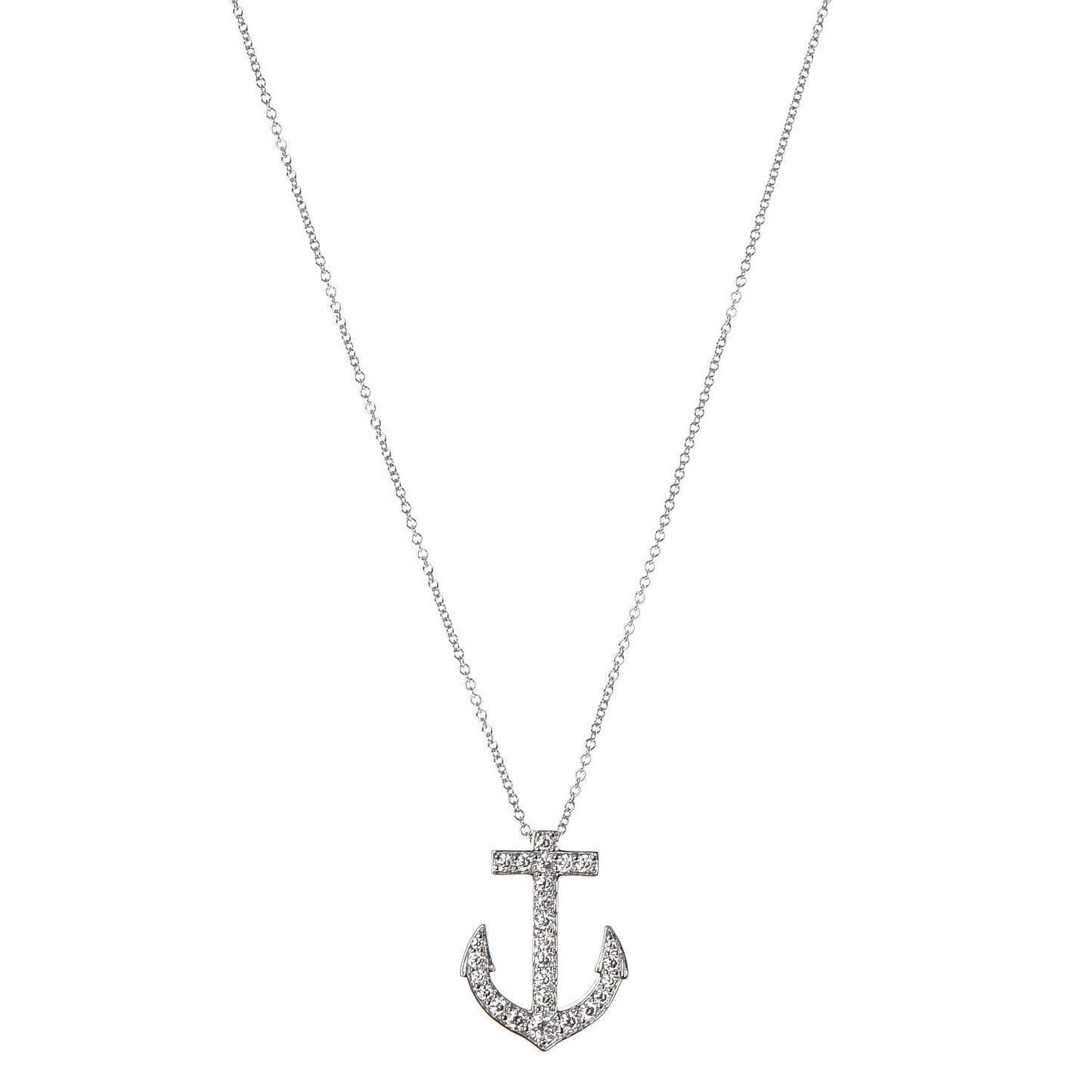 Platinum Diamond Anchor Pendant Necklace