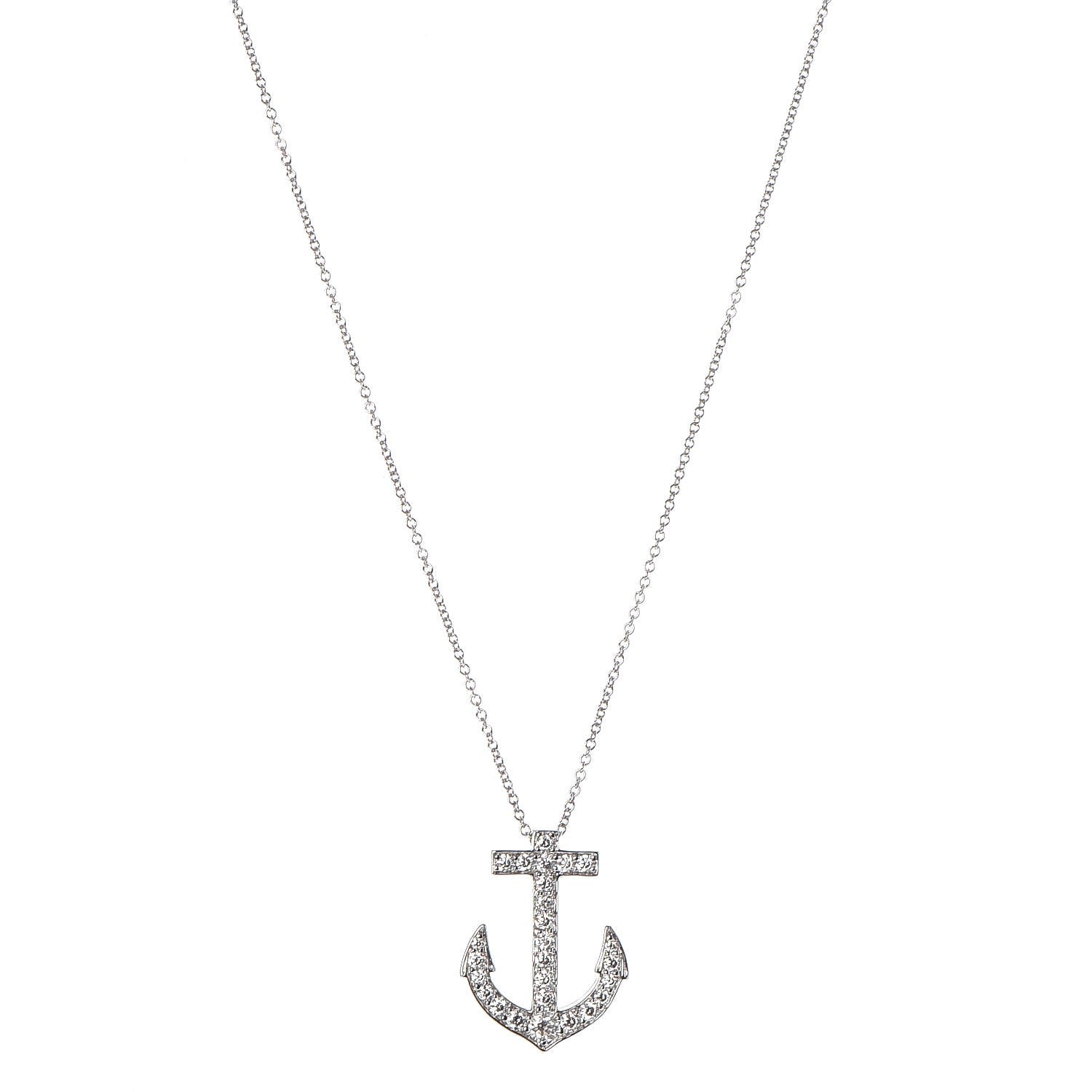 Tiffany Platinum Diamond Anchor Pendant Necklace 1 of 6