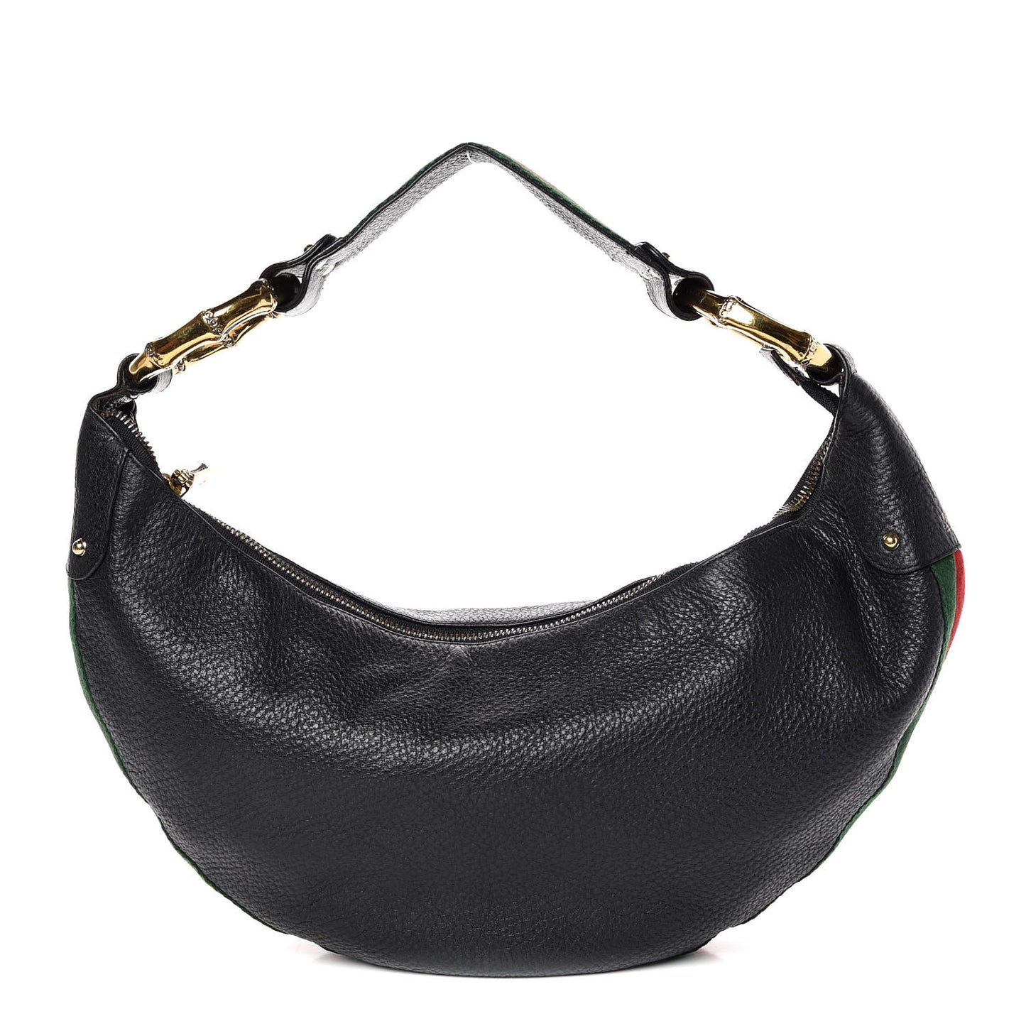 Pebbled Calfskin Web Bamboo Ring Hobo Black