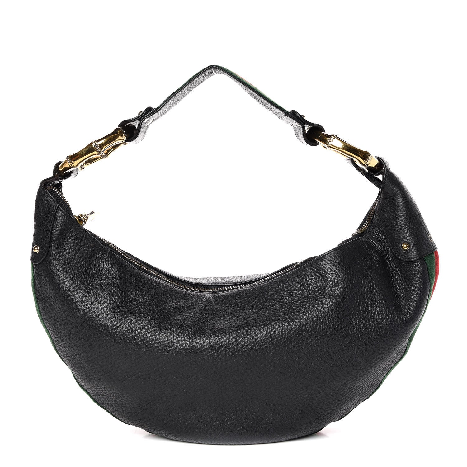 Gucci Pebbled Calfskin Web Bamboo Ring Hobo Black 1 of 12