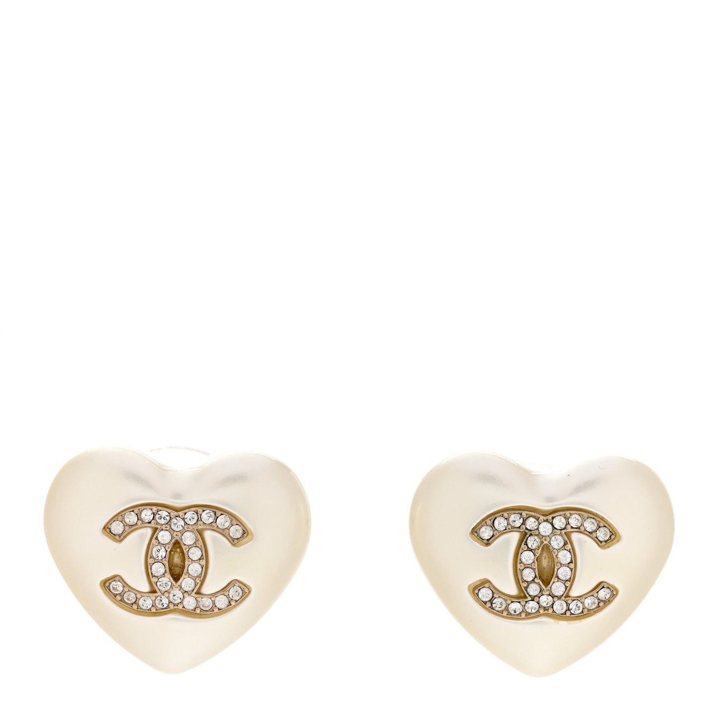 Pearl Crystal CC Heart Earrings Gold