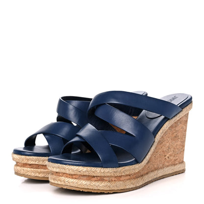 Jimmy Choo Calfskin Prima Cork Wedge Sandals 38.5 Blue 3 of 10