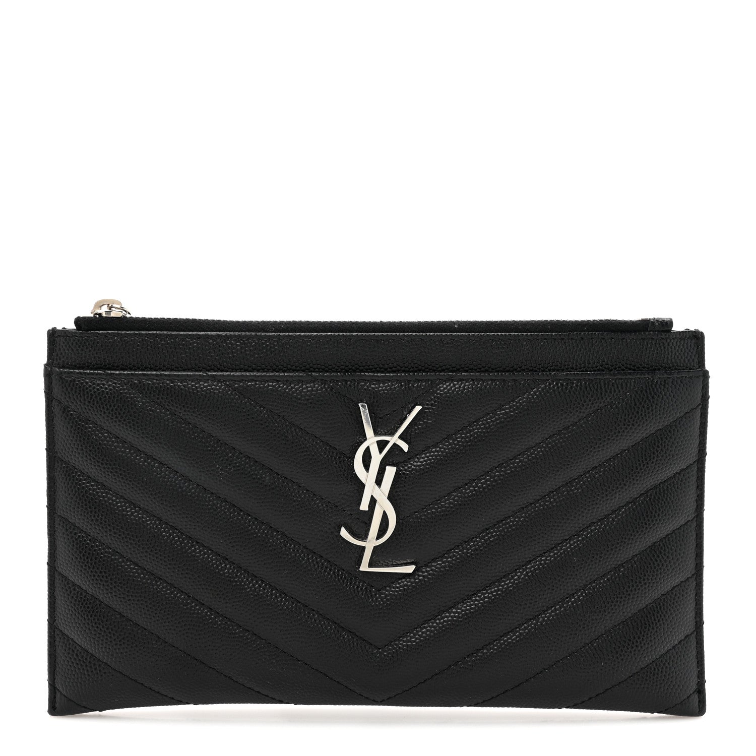 Saint Laurent Grain De Poudre Chevron Monogram Bill Pouch Black 1 of 9