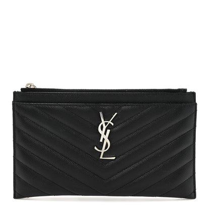 Saint Laurent Grain De Poudre Chevron Monogram Bill Pouch Black 1 of 9