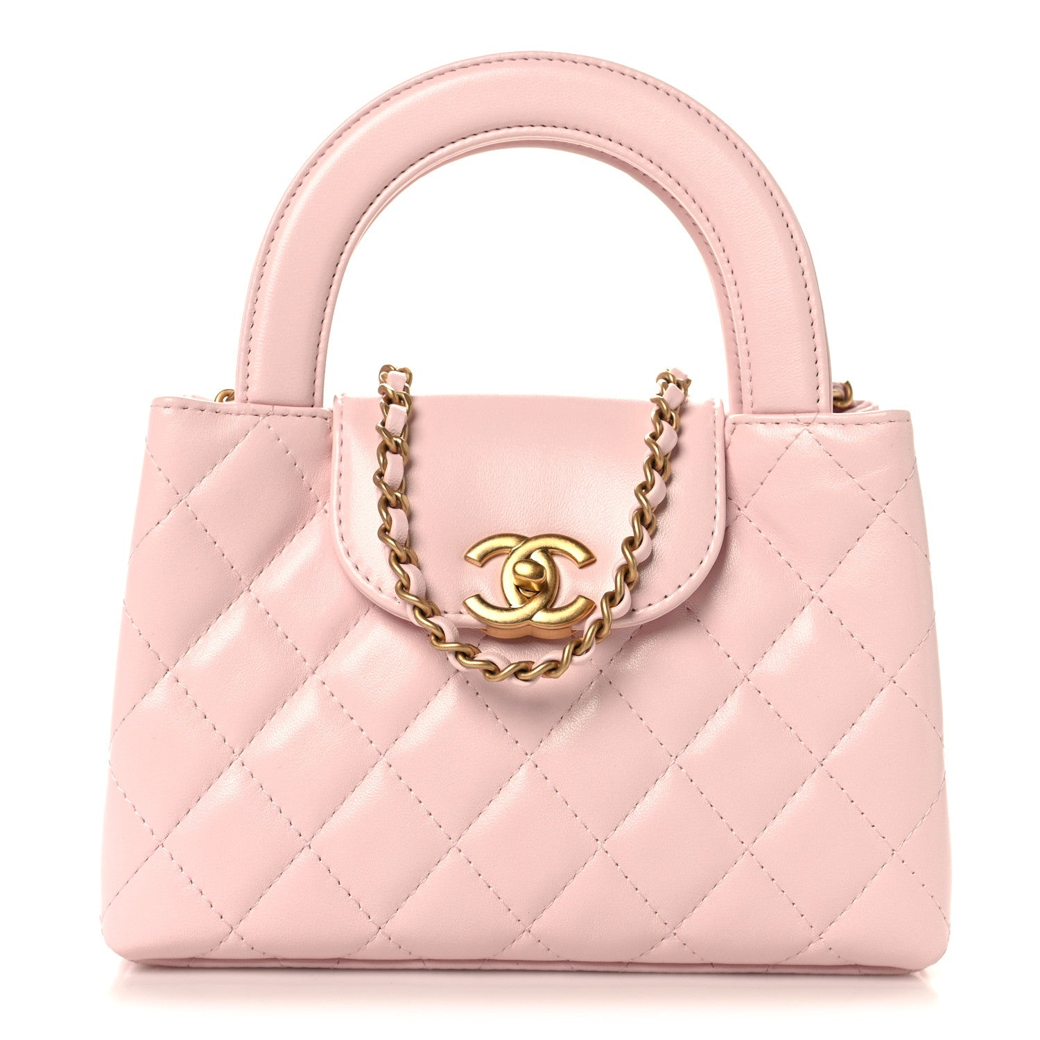 Chanel Shiny Aged Calfskin Quilted Nano Kelly Shopper Light Pink 1 of 11