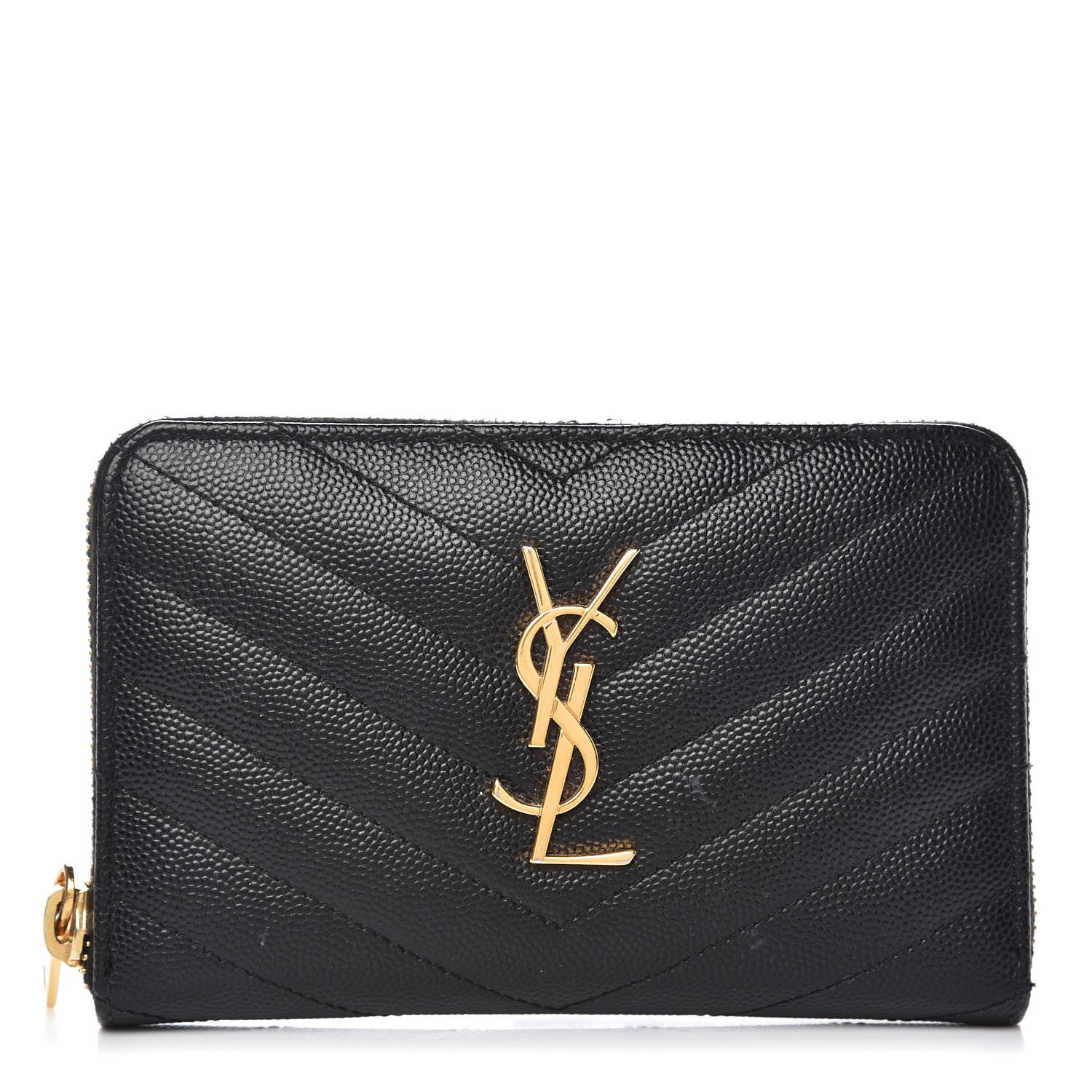 Saint Laurent Grain De Poudre Matelasse Chevron Monogram Zip Around Wallet Black 1 of 13
