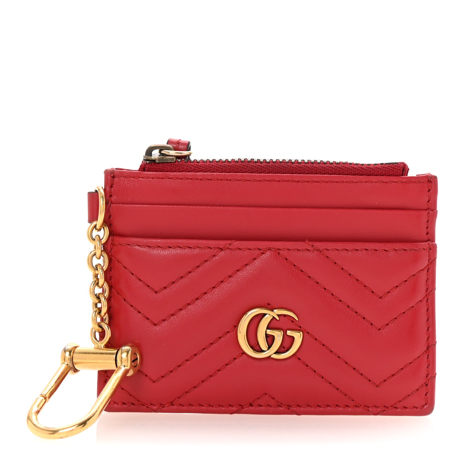 Gucci Calfskin Matelasse GG Marmont Key Case Card Holder Hibiscus Red 1 of 6