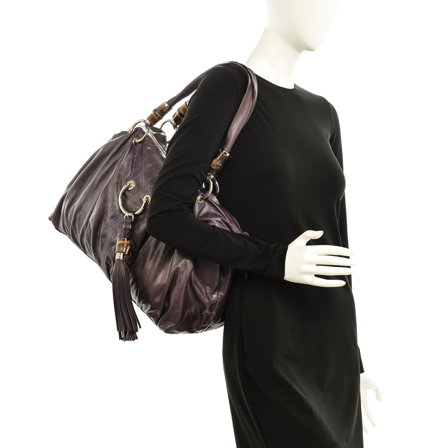 Calfskin Bamboo Beads Top Handle Bag Purple