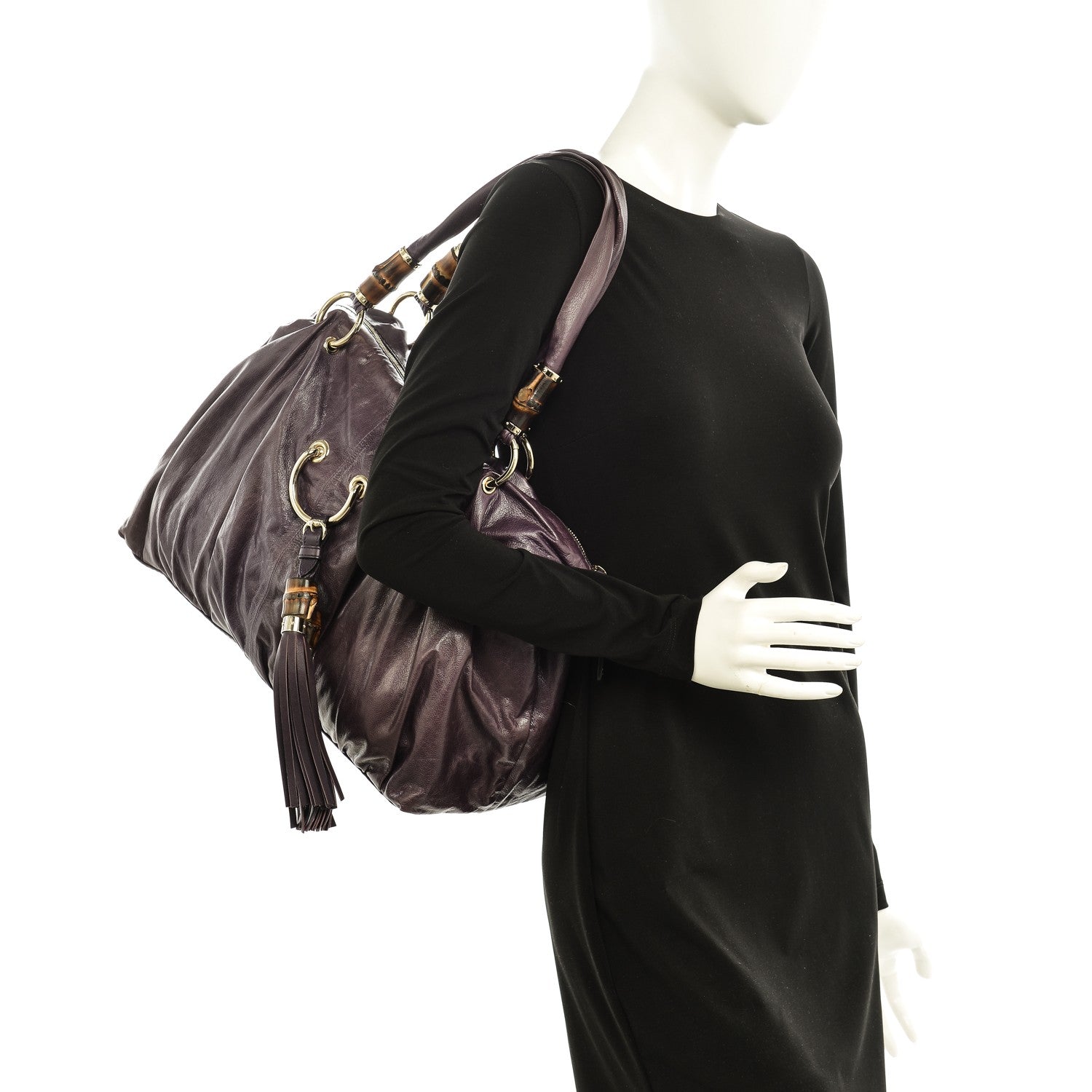 Gucci Calfskin Bamboo Beads Top Handle Bag Purple 2 of 10
