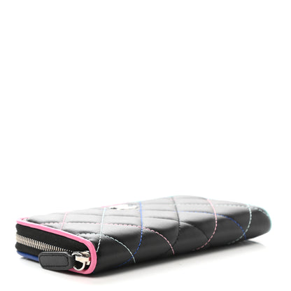 Chanel Lambskin Quilted Small Gusset Zip Around Wallet Black Pink Light Blue 4 of 9