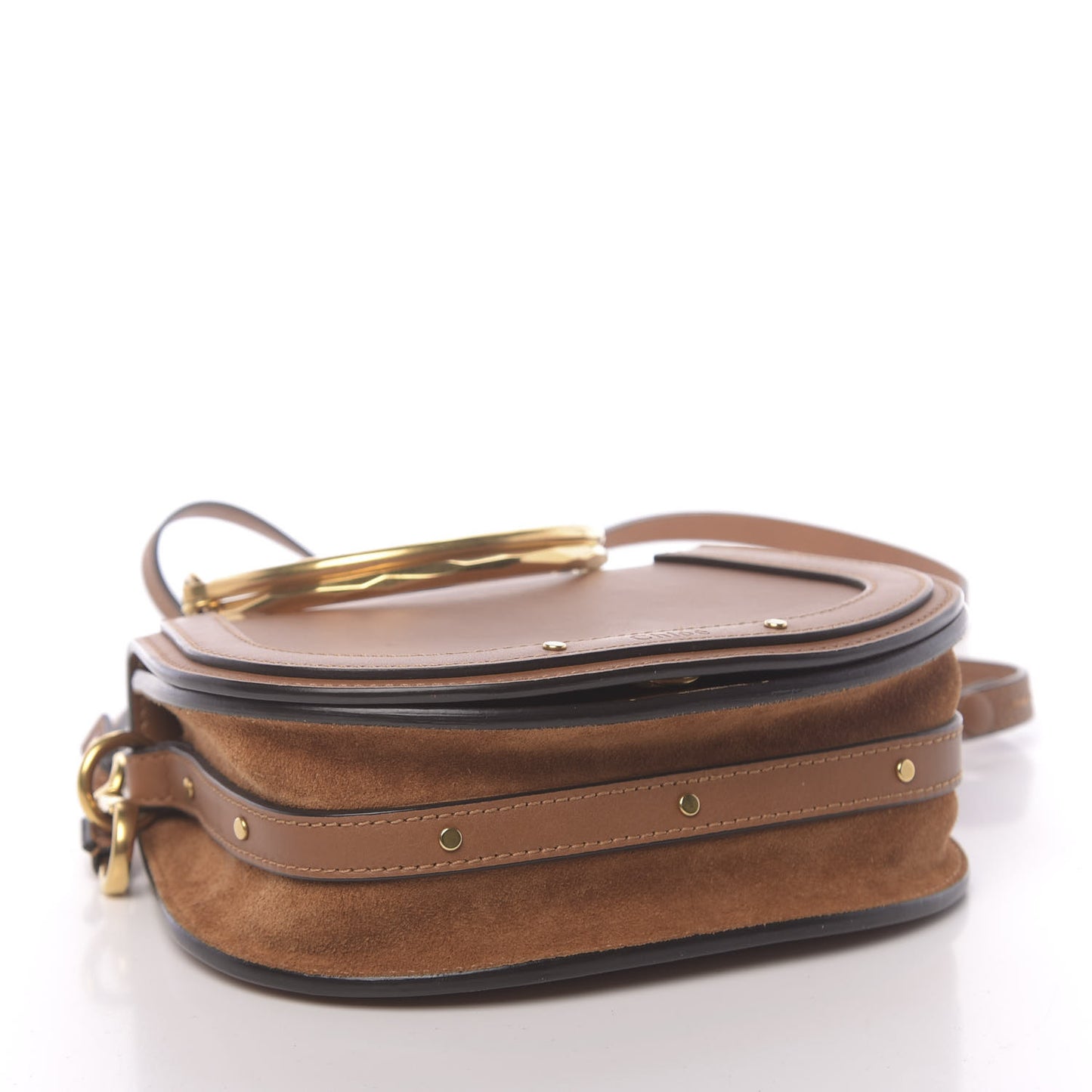 Calfskin Suede Small Nile Bracelet Bag Caramel