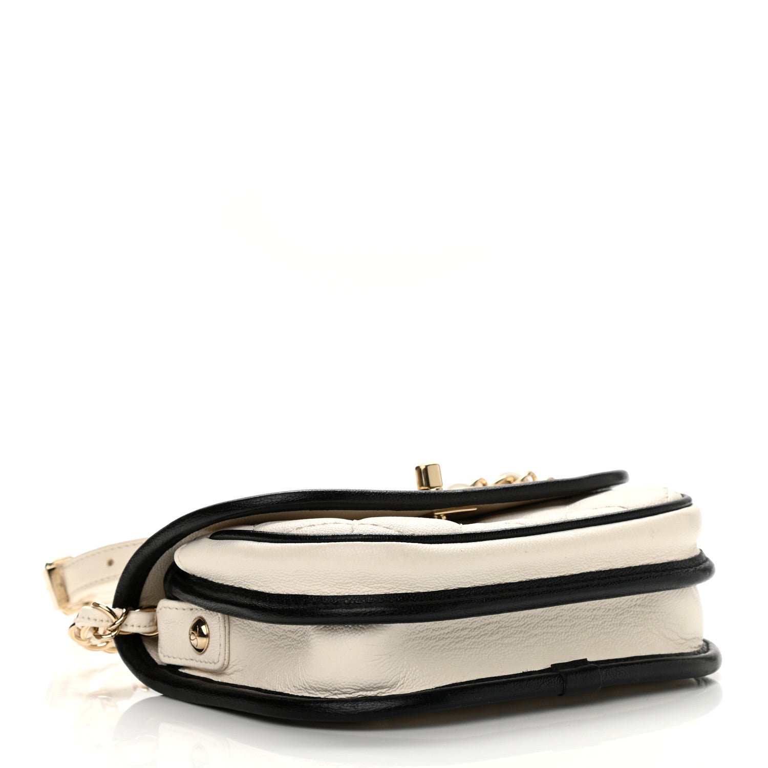 Chanel Caviar Quilted Mini Round Messenger Flap White Black 3 of 9