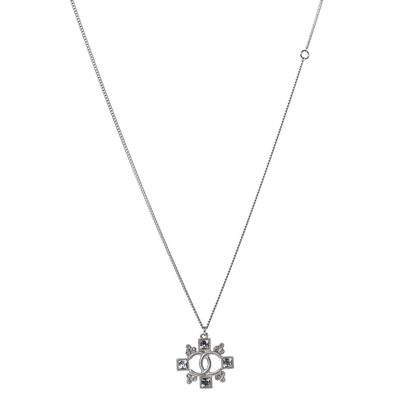 Baguette Crystal CC Pendant Necklace Silver