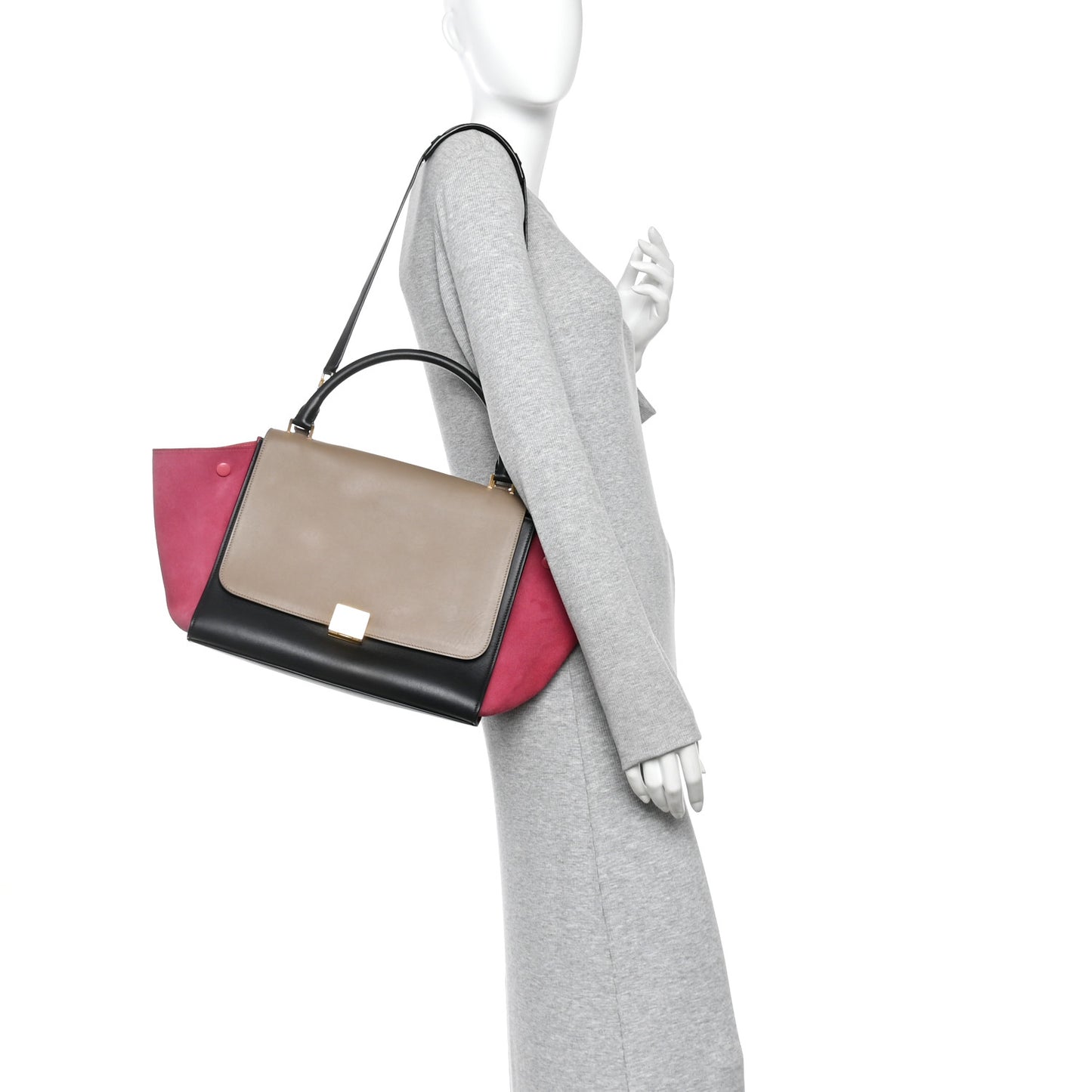 Smooth Calfskin Suede Medium Tri-Color Trapeze Pink