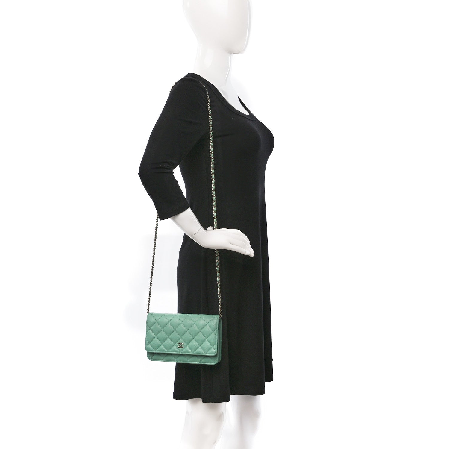 Chanel Caviar Quilted Wallet on Chain WOC Light Green 2 of 10