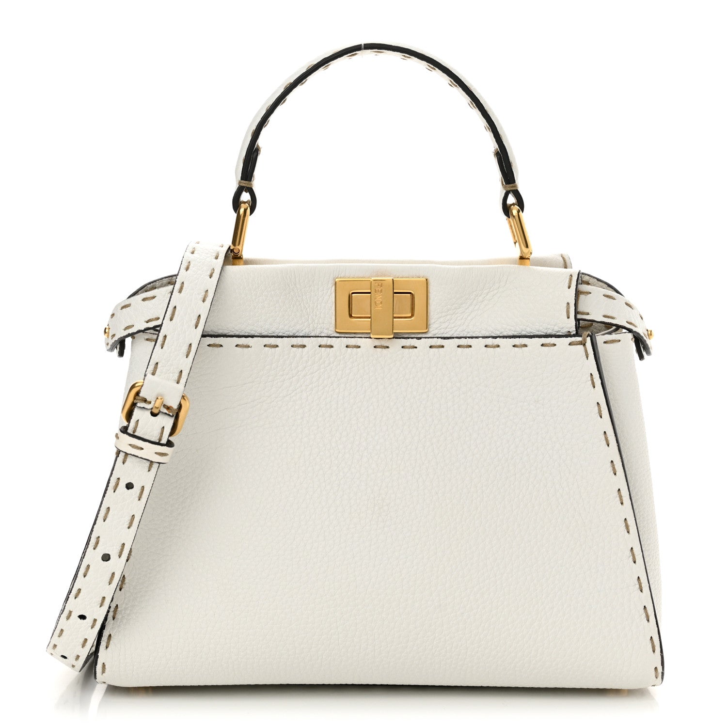 Fendi Cuoio Romano Selleria Mini Peekaboo Iconic Satchel White 1 of 10