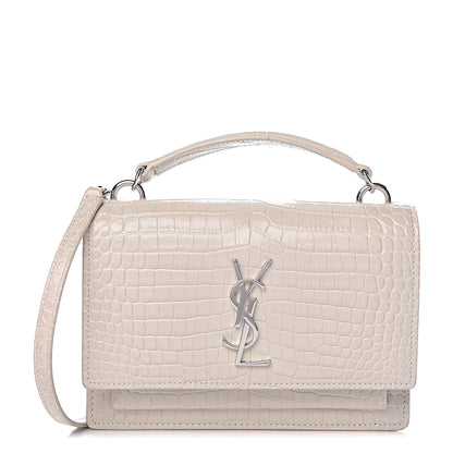 Saint Laurent Calfskin Crocodile Embossed Monogram Sunset Chain Wallet Blanc Vintage 1 of 9