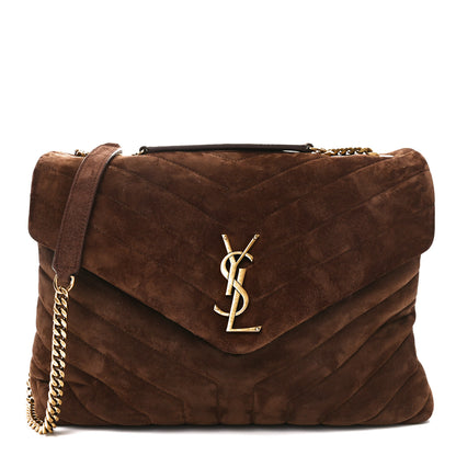 Saint Laurent Suede Y Quilted Monogram Medium Loulou Chain Satchel Bark Brown 1 of 10
