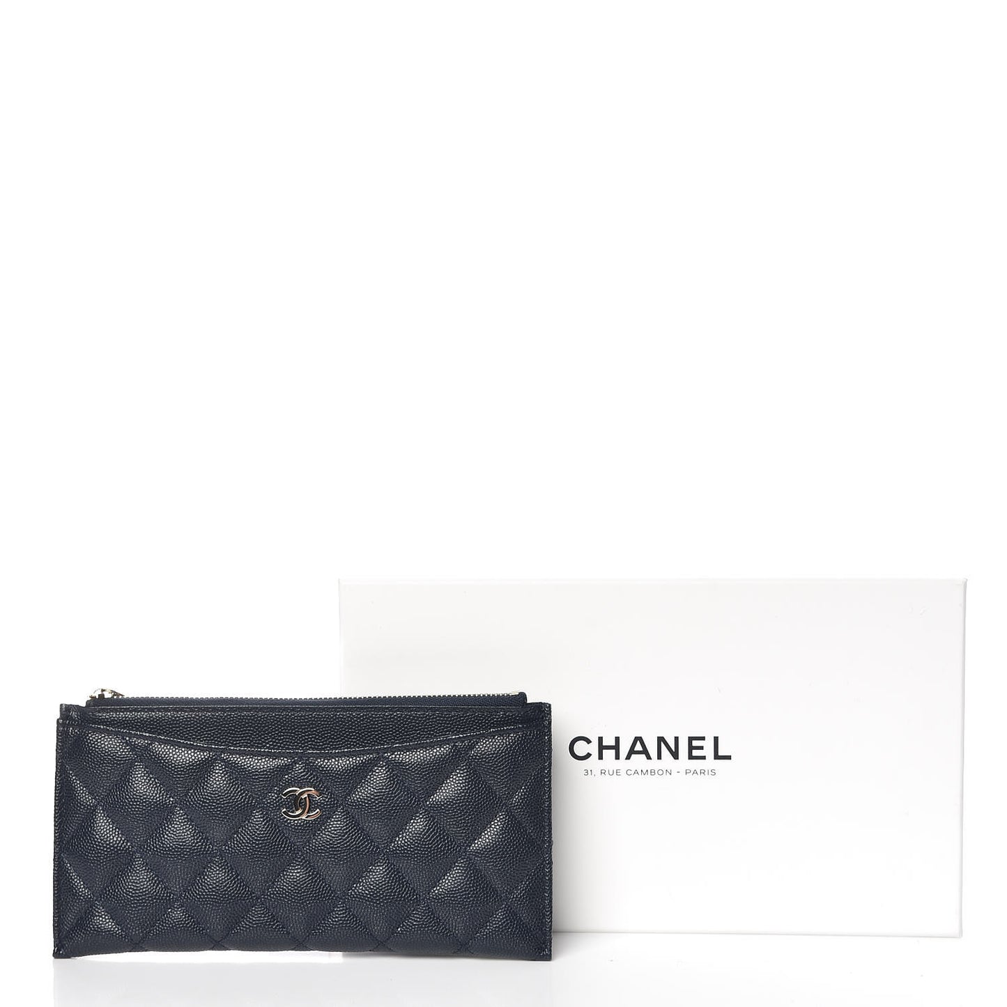 Iridescent Caviar Quilted Classic Zip Pouch Navy
