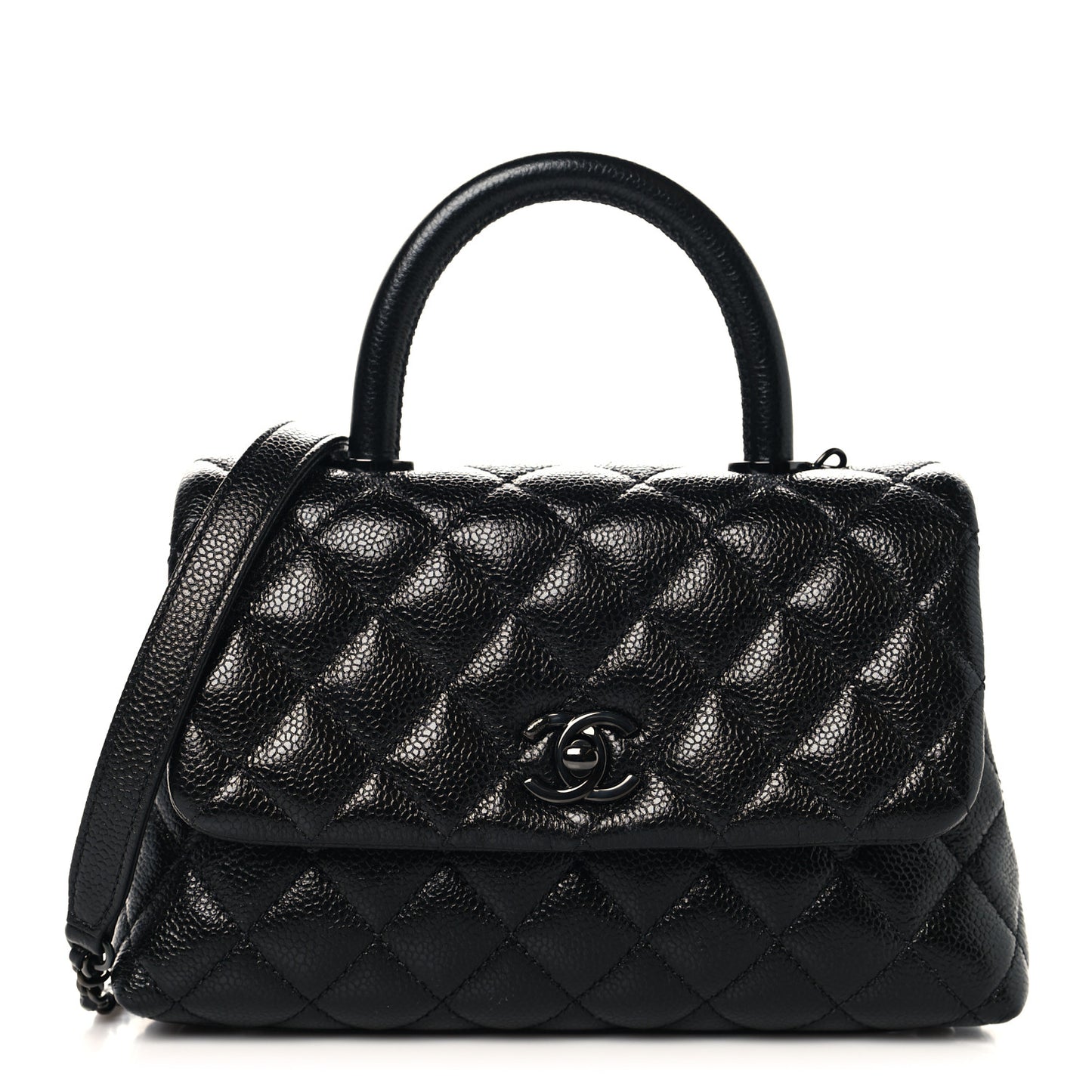 Caviar Quilted Mini Coco Handle Flap So Black