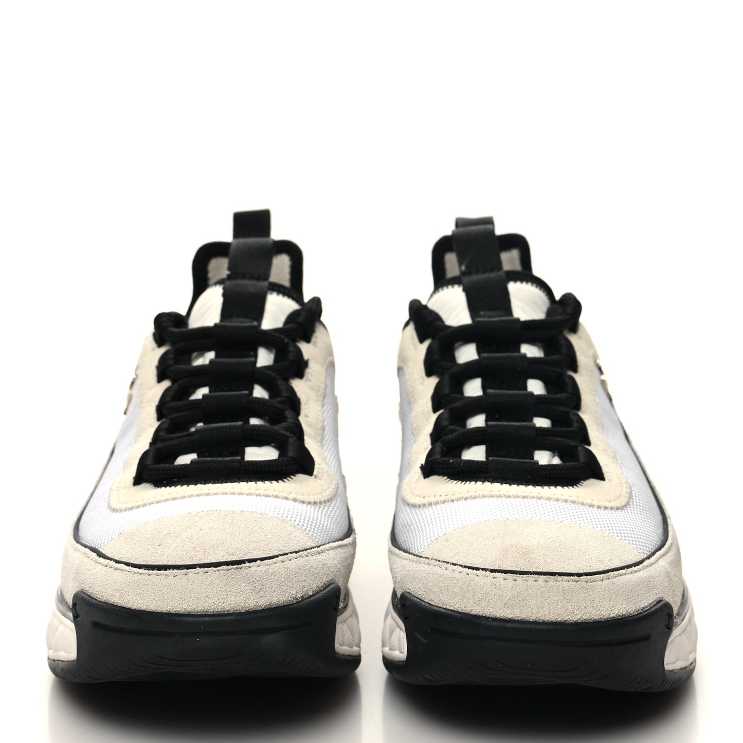 Velvet Calfskin Mixed Fibers CC Sneakers 37.5 Ivory Black