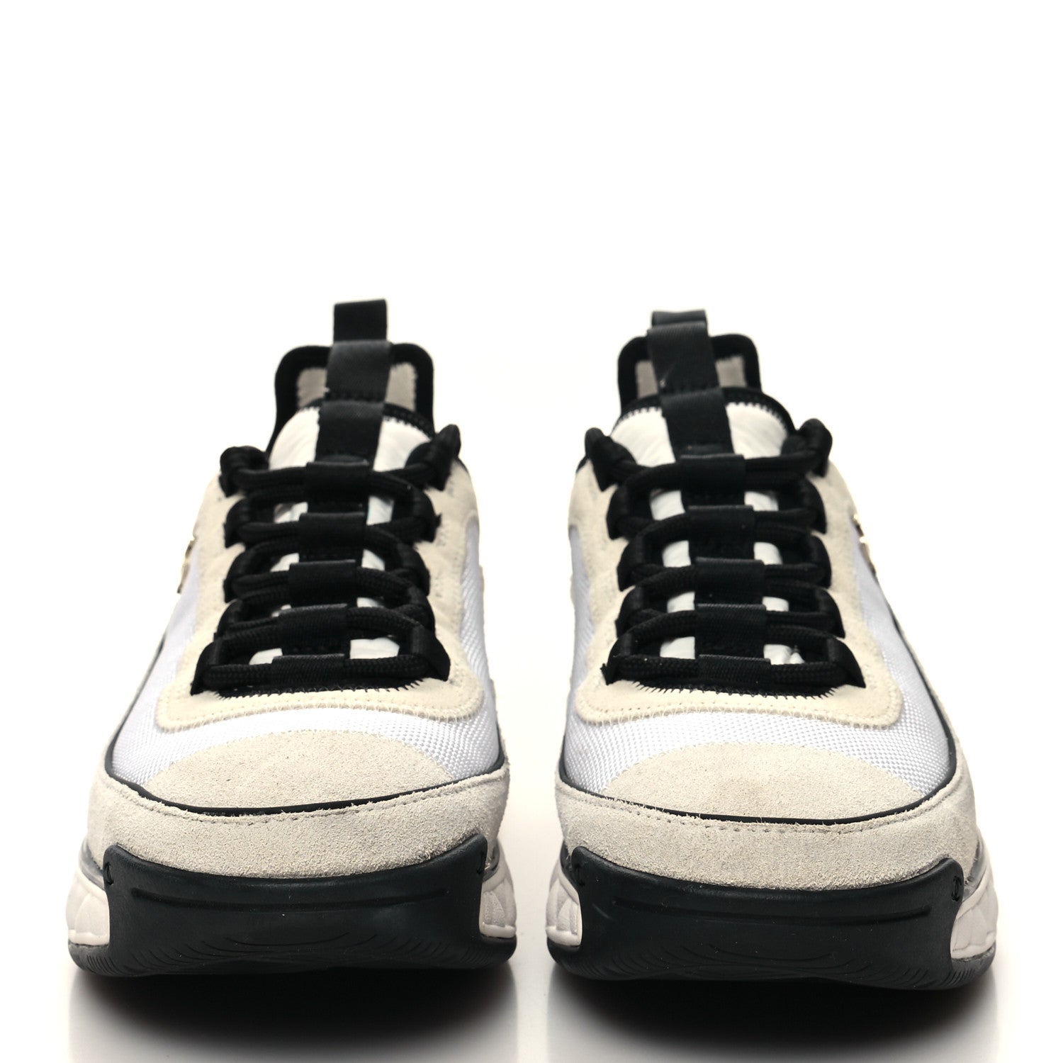 Chanel Velvet Calfskin Mixed Fibers CC Sneakers 37.5 Ivory Black 2 of 8