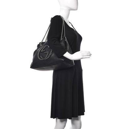 Gucci Pebbled Calfskin Studded Medium Soho Chain Shoulder Bag Black 2 of 14
