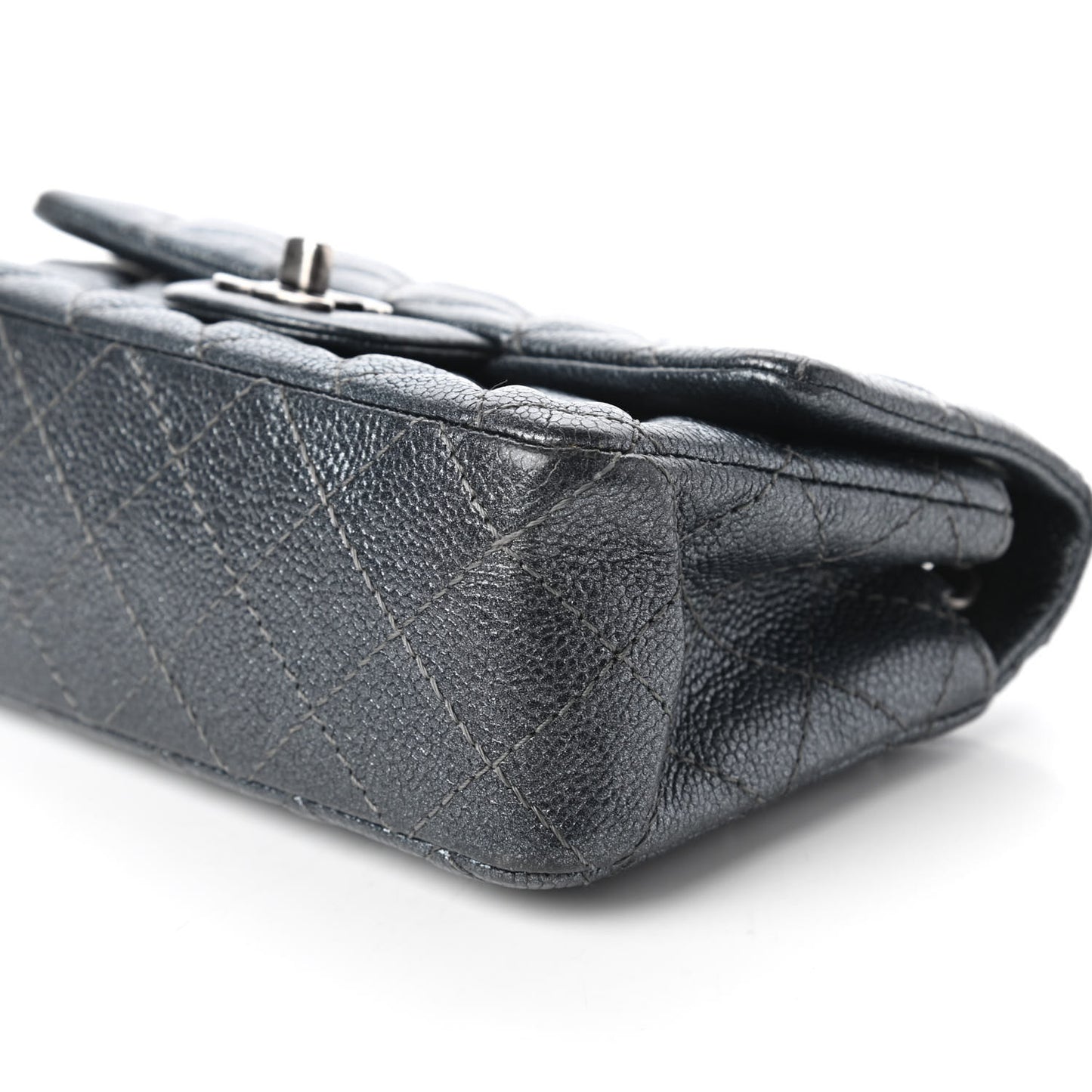 Pearly Caviar Quilted Mini Rectangular Flap Grey