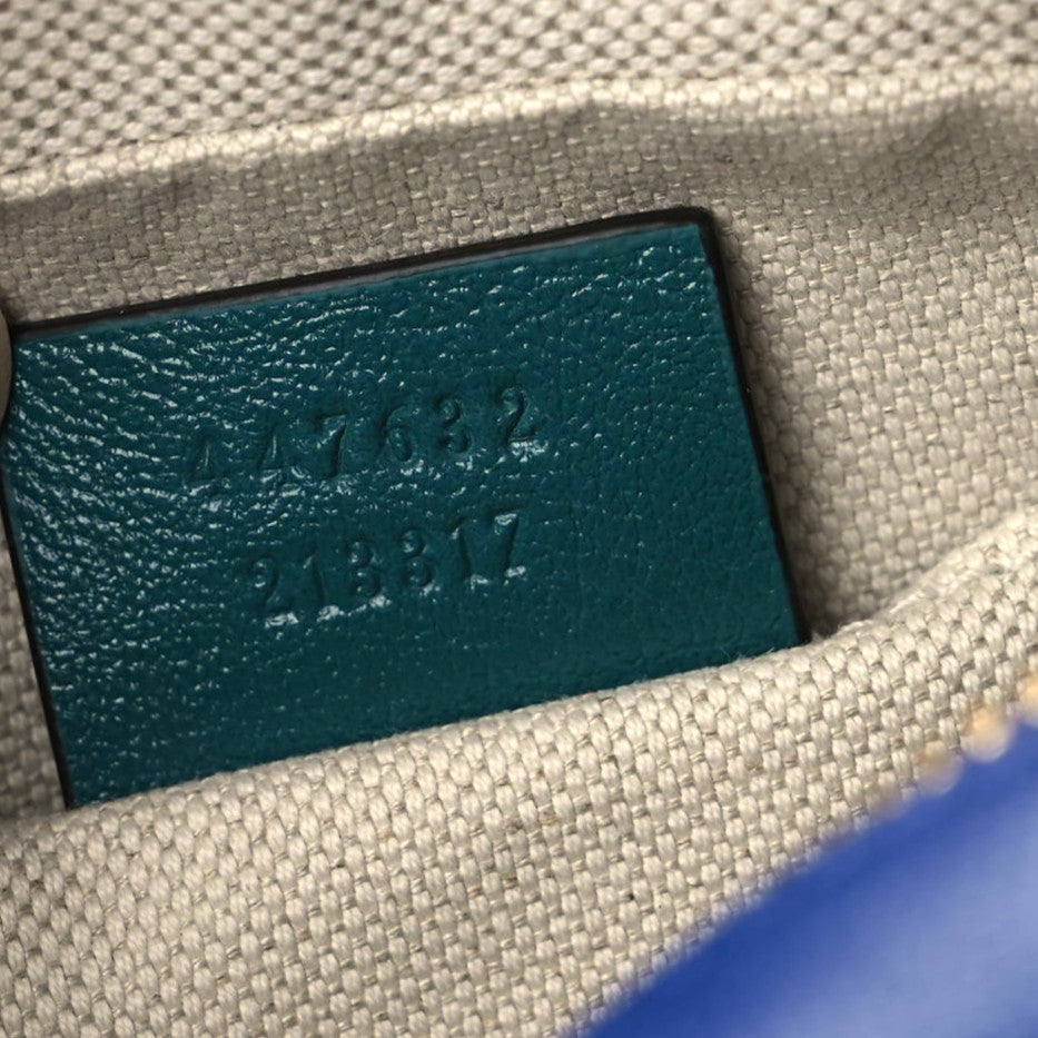 Gucci Azalea Calfskin Enamel Matelasse Diagonal Small Torchon GG Marmont Chain Shoulder Bag Imperial Blue Pavone 9 of 9