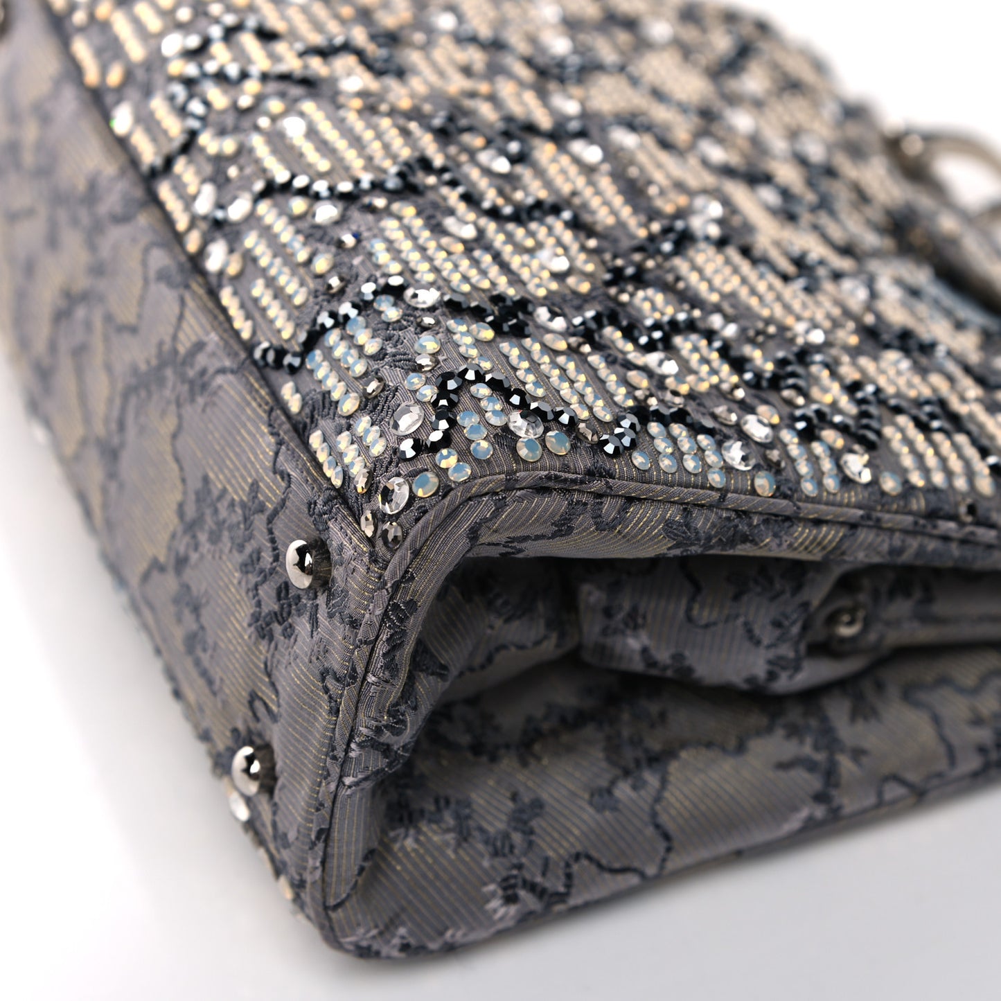 Crystal Fabric Embroidered Evening Bag Grey