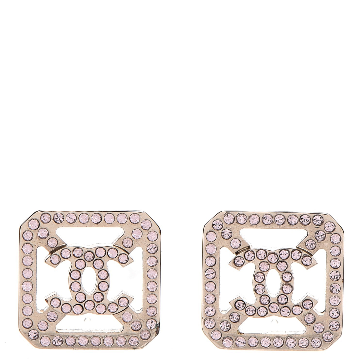 Chanel Crystal CC Earrings Pink Light Gold 1 of 5