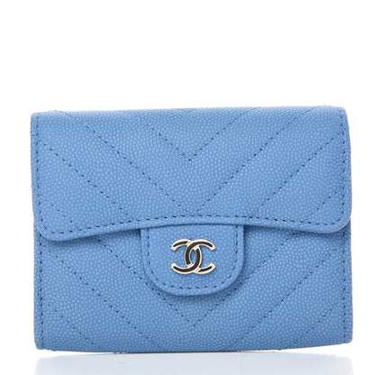 Chanel Caviar Chevron Quilted Card Holder Blue 1 of 9