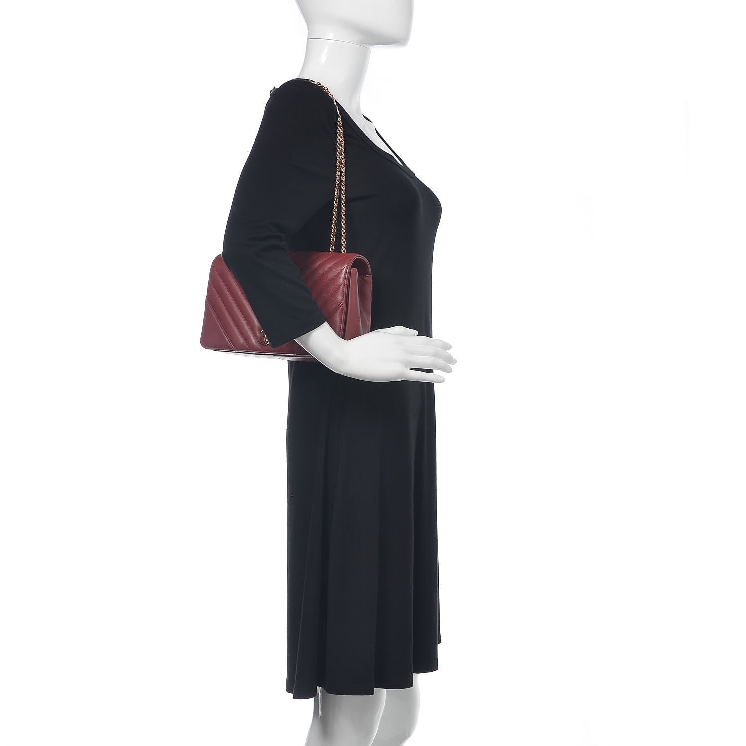 Chanel Calfskin Chevron Quilted Statement Flap Burgundy 2 of 12